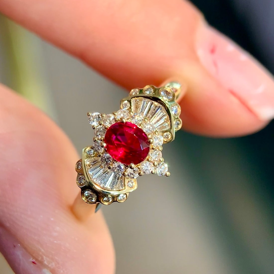 14k Gold 0.80 Ctw Natural Ruby & Diamond Ring - 2