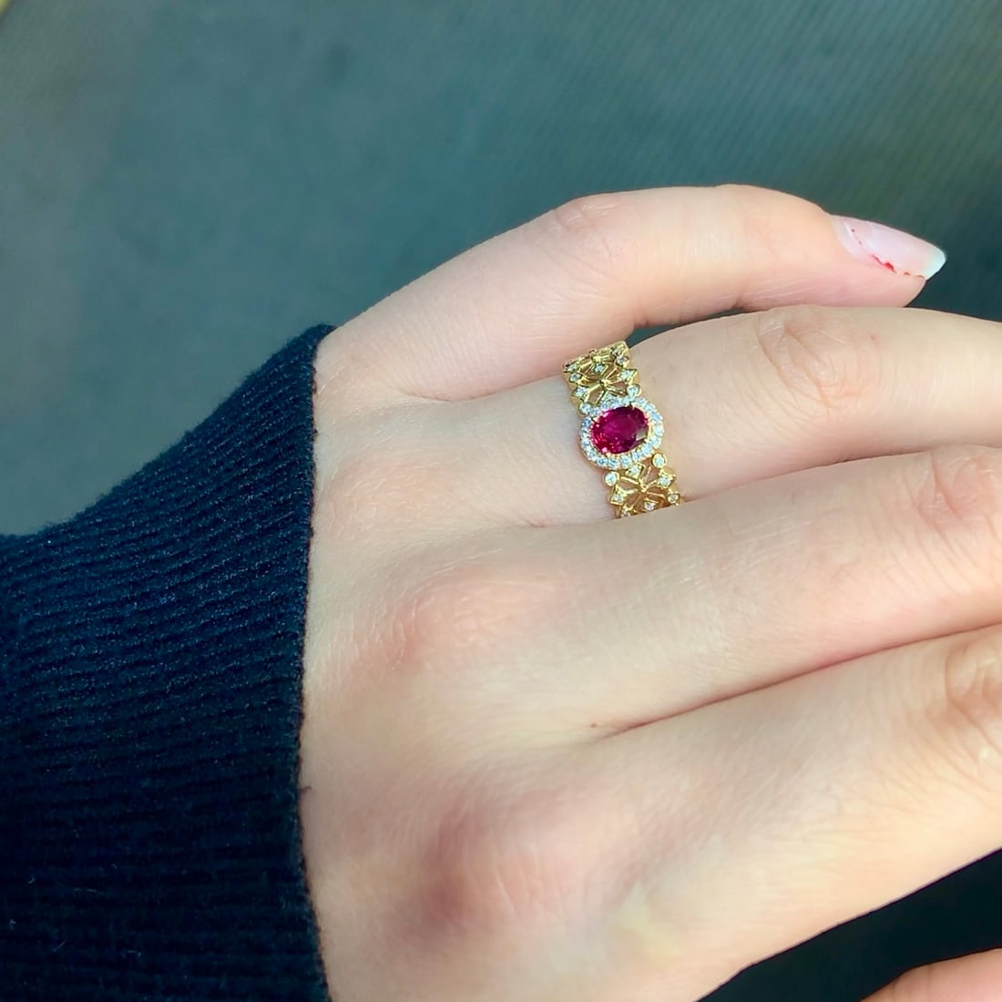 14k Gold 0.65 Ctw Natural Ruby & Diamond Ring - 4