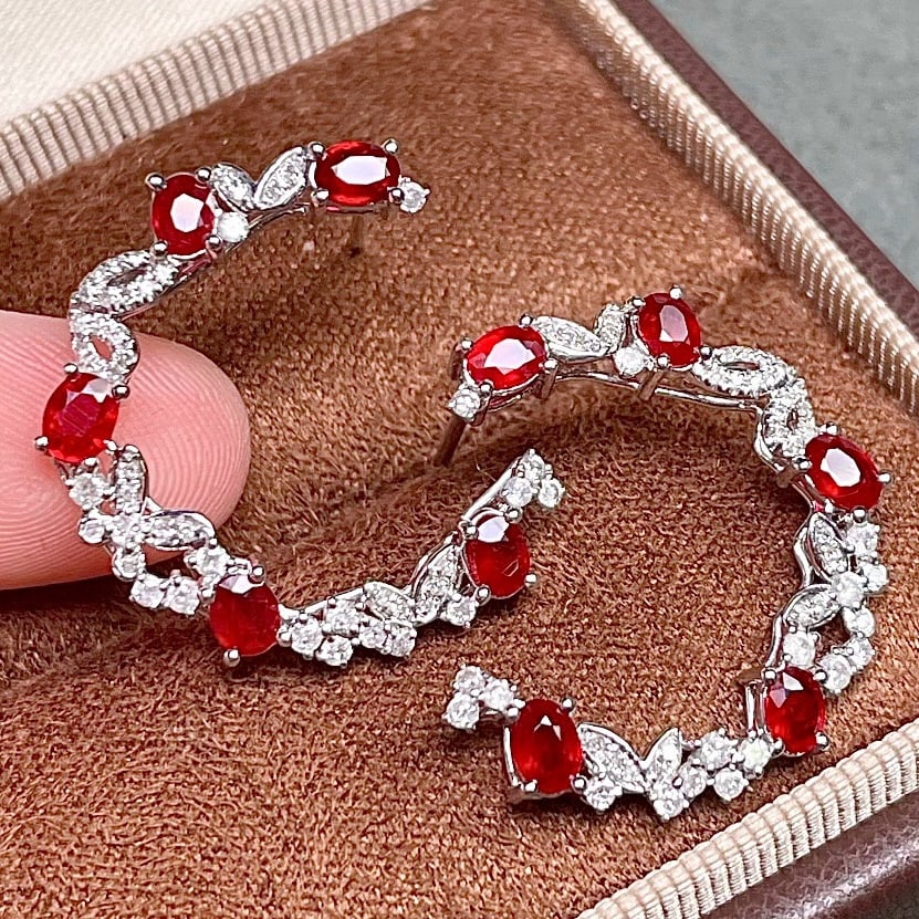 14k Gold 2.28 Ctw Natural Ruby & Diamond Earrings - 2