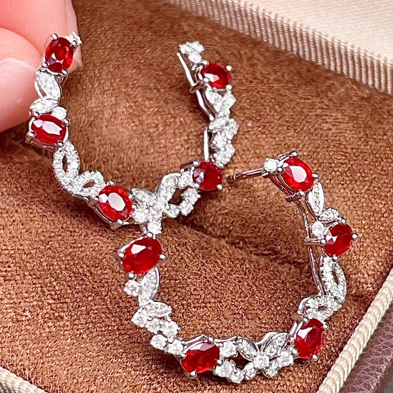 14k Gold 2.28 Ctw Natural Ruby & Diamond Earrings - 3