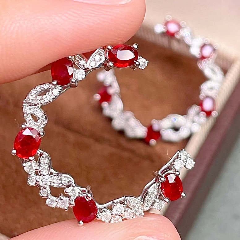 14k Gold 2.28 Ctw Natural Ruby & Diamond Earrings - 4