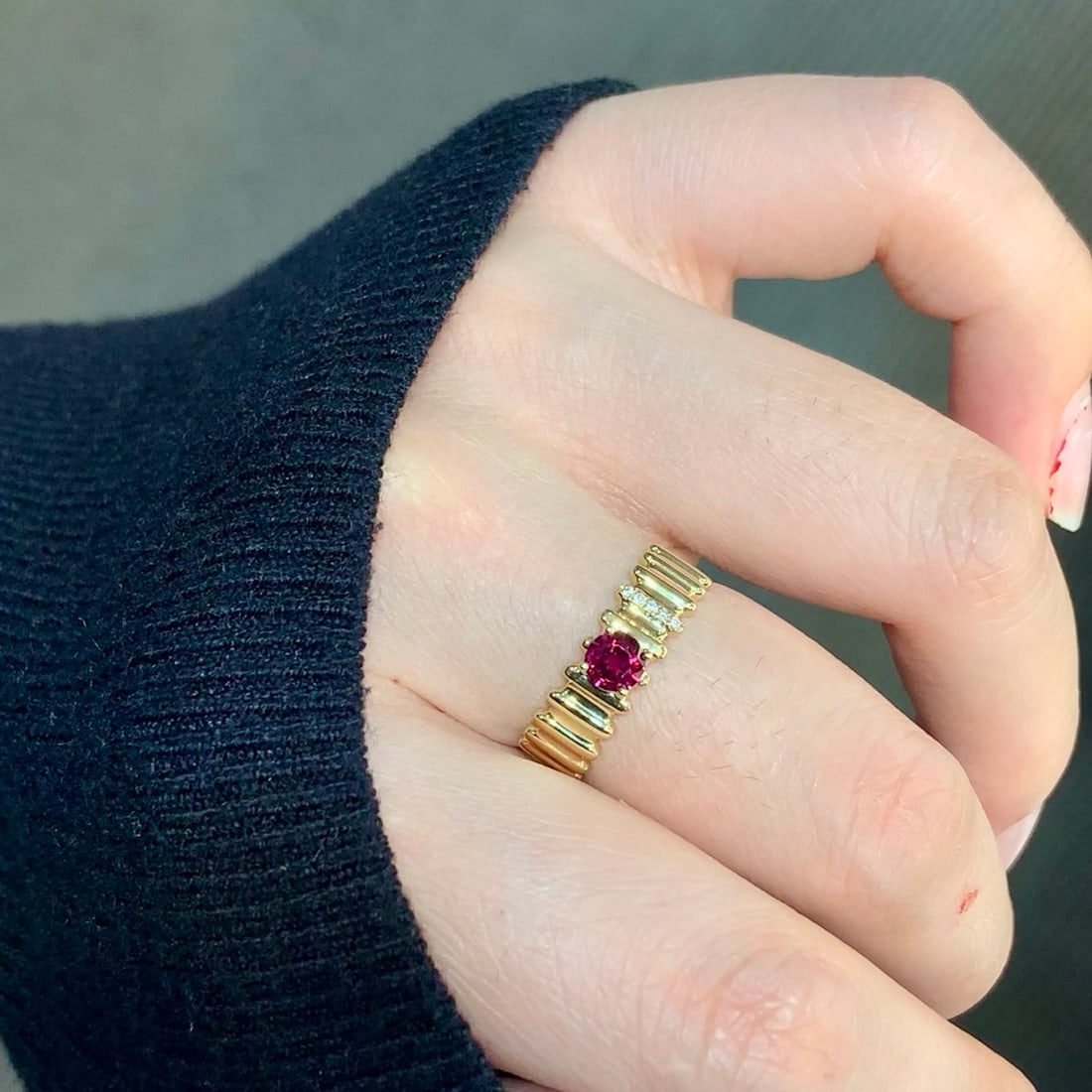 14k Gold 0.43 Ctw Natural Ruby & Diamond Ring - 7