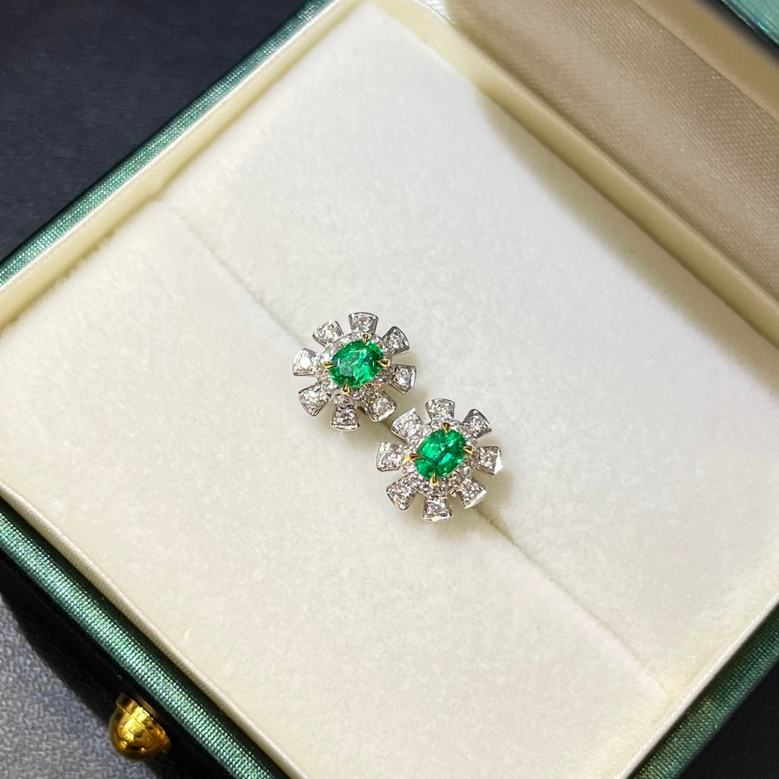 14k Gold 0.66 Ctw Natural Emerald & Diamond Earrings - 2