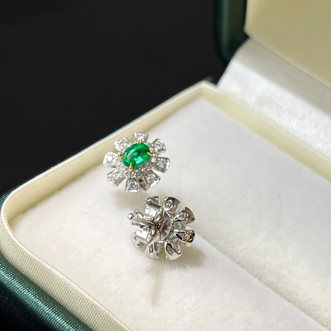 14k Gold 0.66 Ctw Natural Emerald & Diamond Earrings - 3