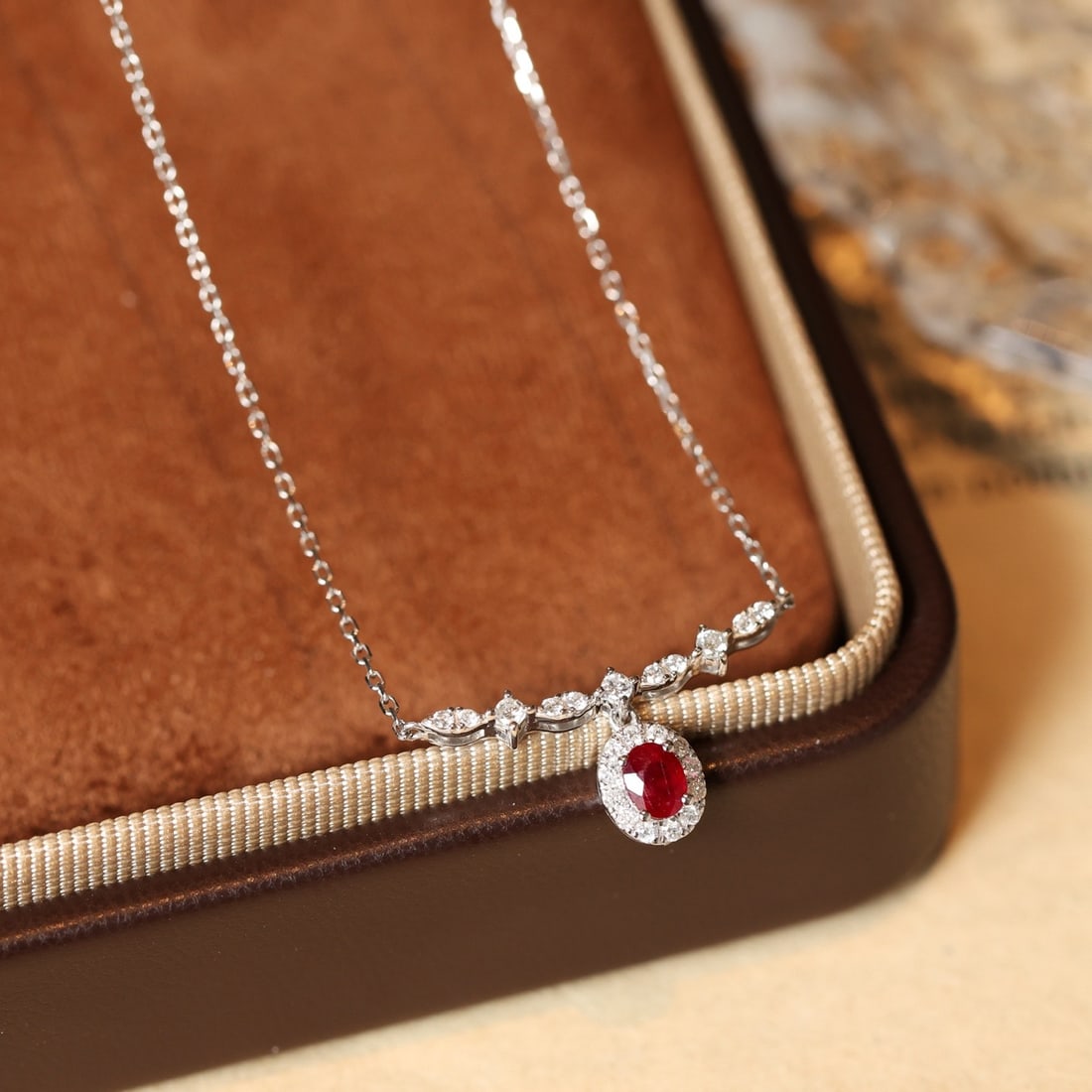 14k Gold 0.3 Ct Natural Ruby & Diamond Necklace - 2