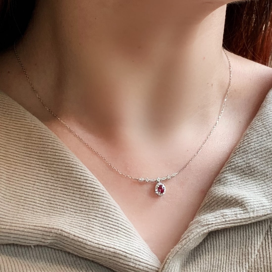 14k Gold 0.3 Ct Natural Ruby & Diamond Necklace - 3