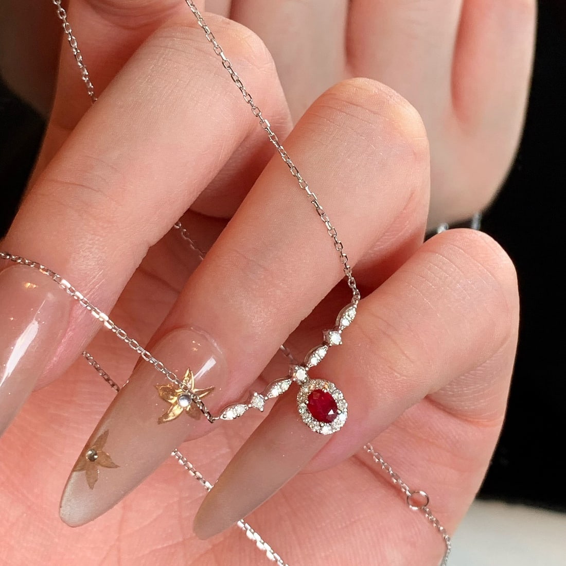 14k Gold 0.3 Ct Natural Ruby & Diamond Necklace - 4