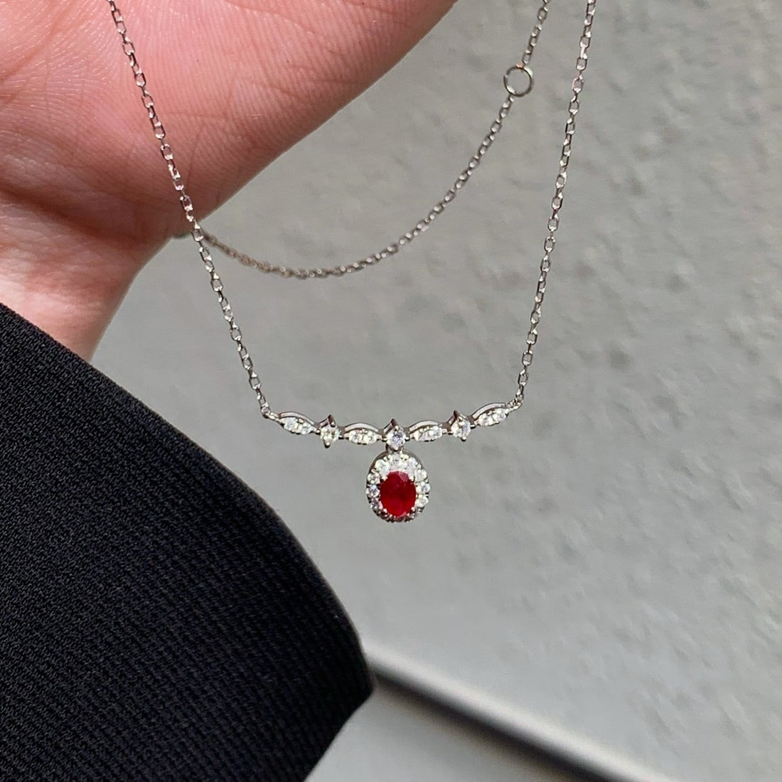 14k Gold 0.3 Ct Natural Ruby & Diamond Necklace - 5