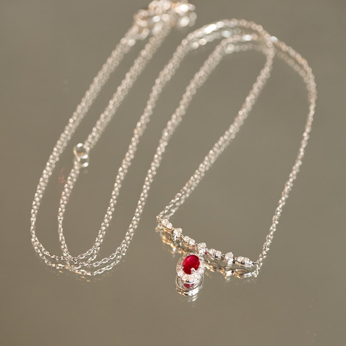 14k Gold 0.3 Ct Natural Ruby & Diamond Necklace - 6