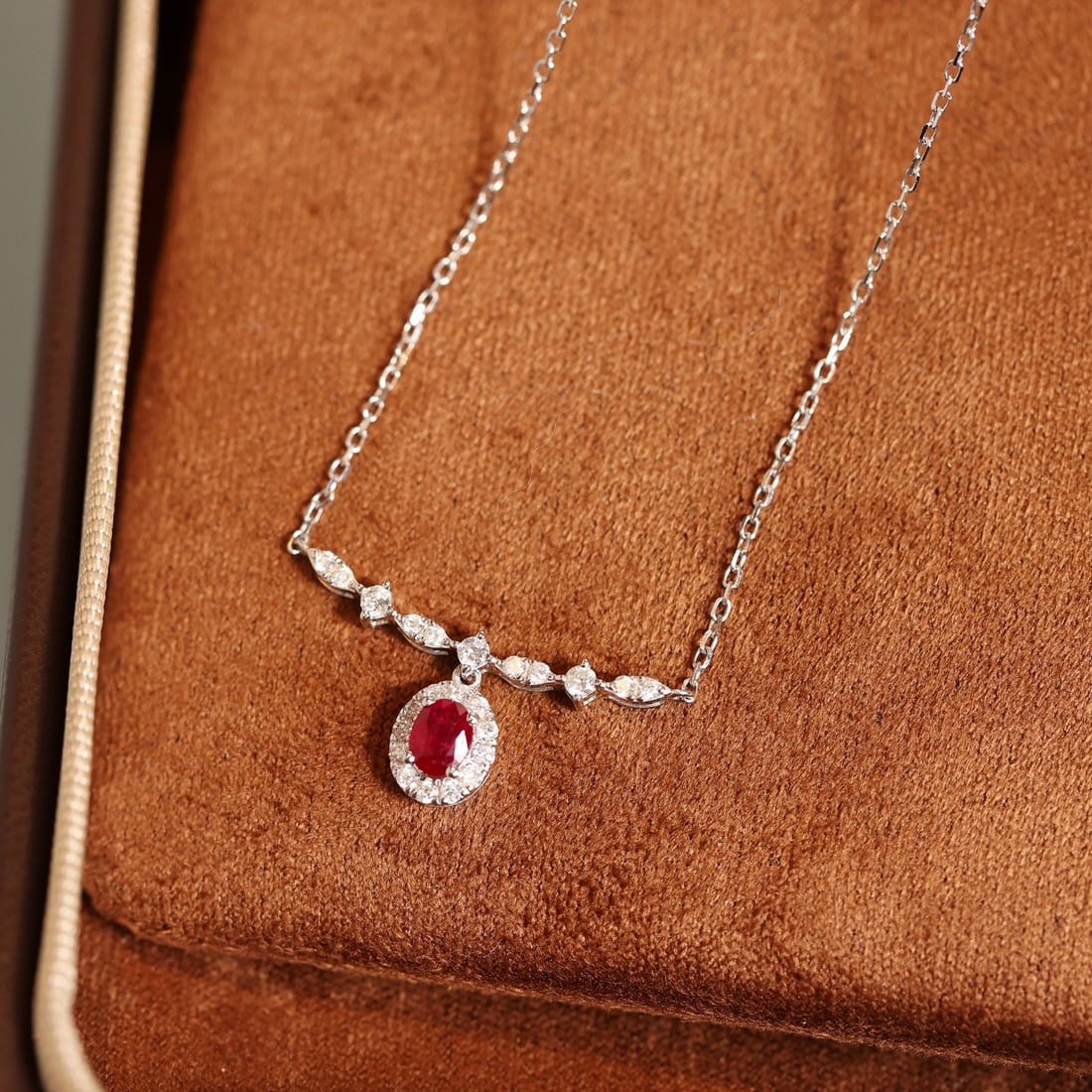 14k Gold 0.3 Ct Natural Ruby & Diamond Necklace - 7