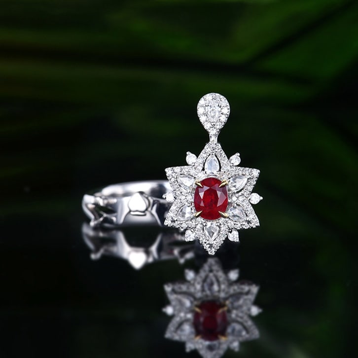 14k Gold 0.94 Ctw Natural Ruby & Diamond Ring/pendant( Without Chain ) - 2