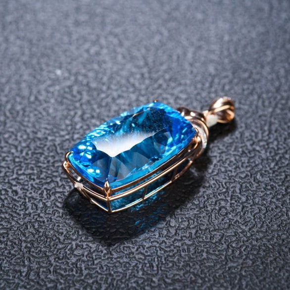 14k Gold 24.59 Ct Natural Topaz & Diamond Pendant( Without Chain ) - 6