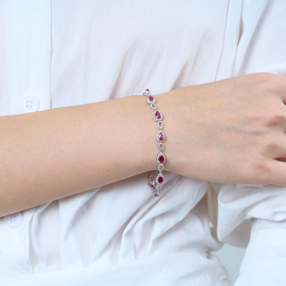 14k Gold 3.78 Ctw Natural Ruby & Diamond Bracelet - 8