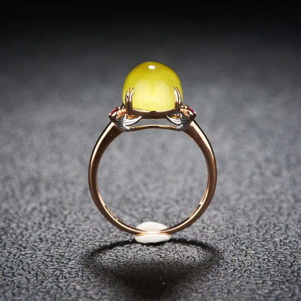 14k Gold 5.42 Ct Natural Prehnite & Ruby Ring - 5