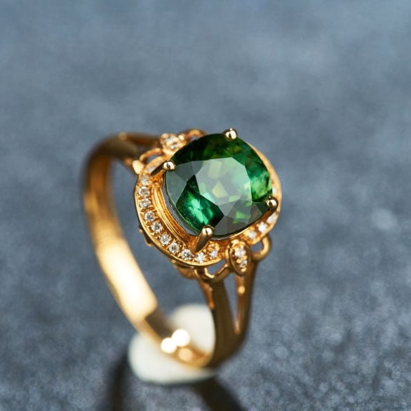 14k Gold 2.8 Ct Natural Tourmaline & Diamond Ring - 7