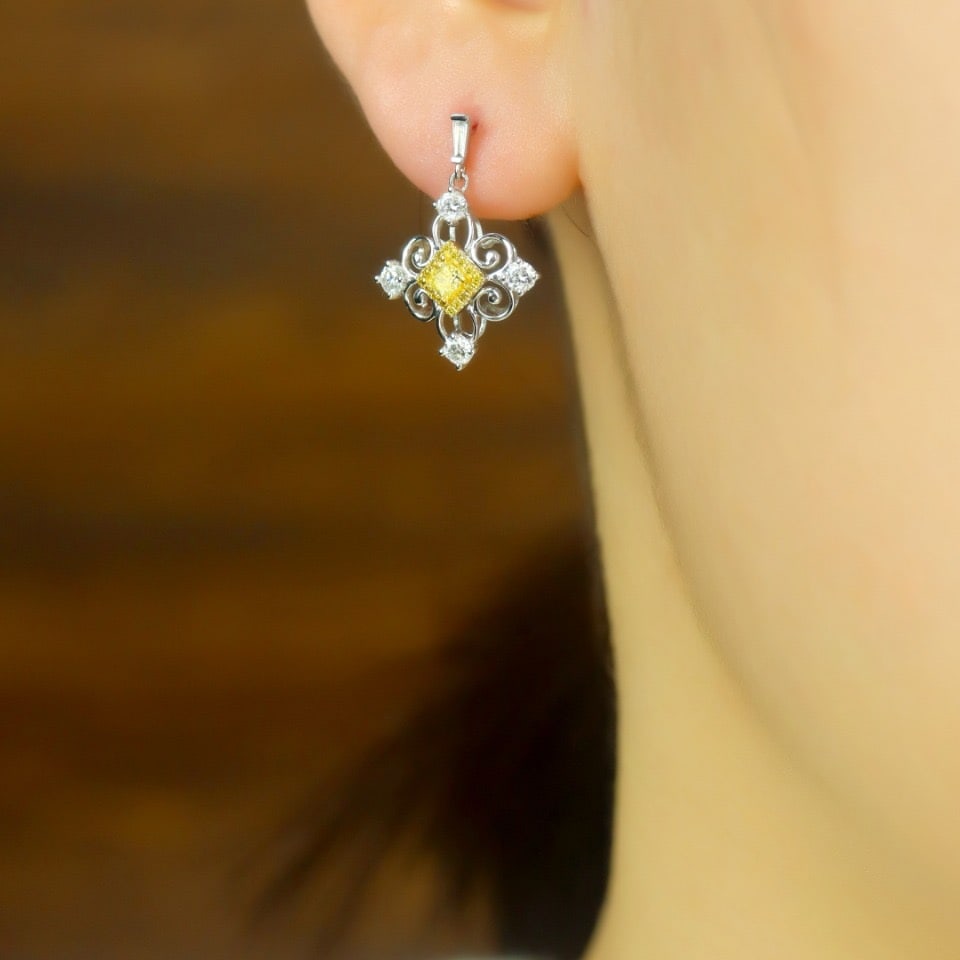 14k Gold 0.87 Ctw Natural Yellow Diamond & Diamond Earrings - 4