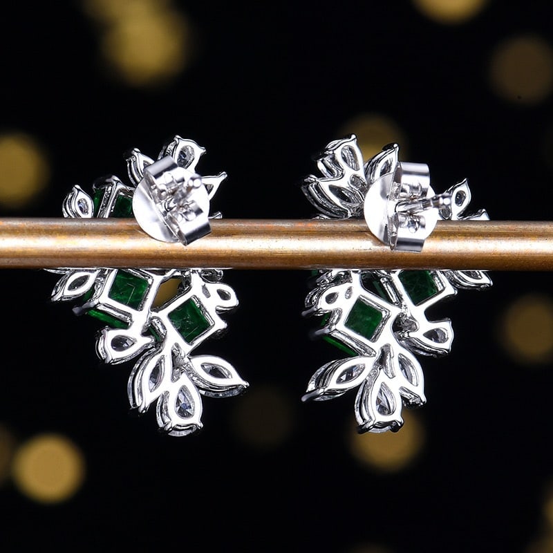 14k Gold 3.19 Ctw Vivid Green Natural Emerald & Sapphire Earrings - 4