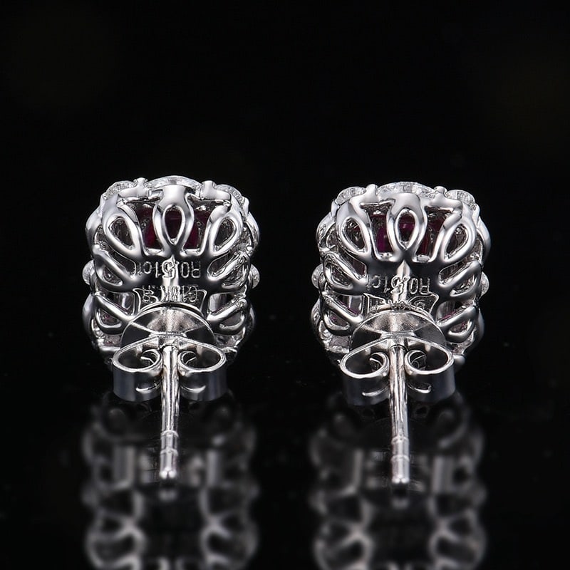 14k Gold 0.98 Ctw Natural Ruby & Diamond Earrings - 4