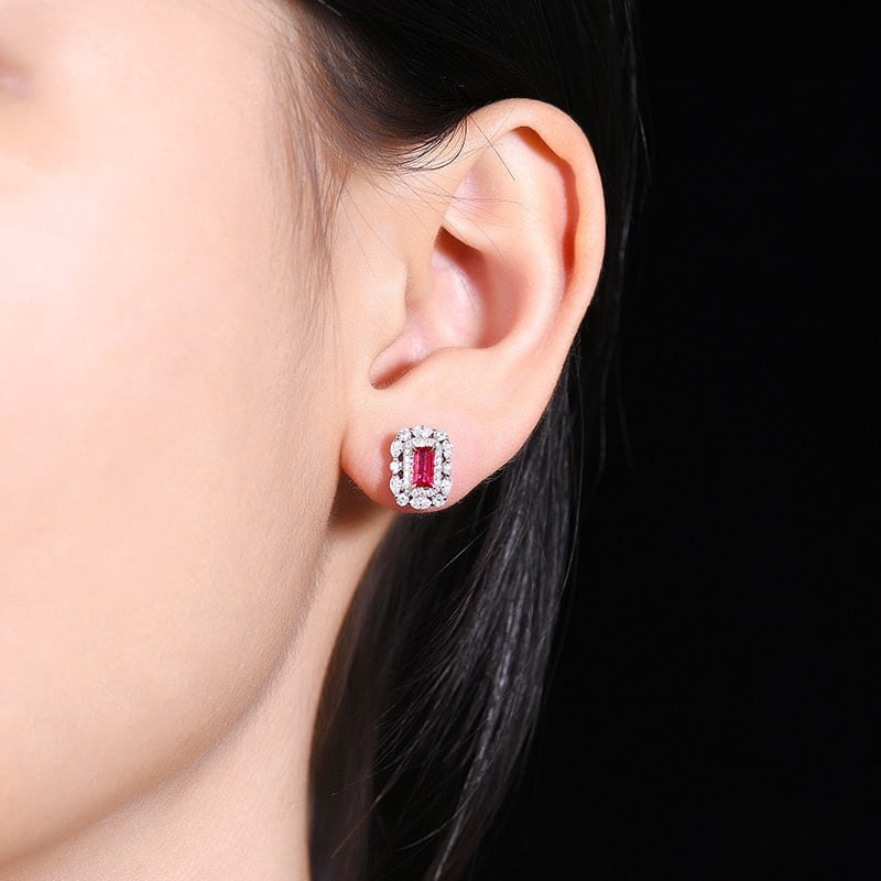 14k Gold 0.98 Ctw Natural Ruby & Diamond Earrings - 5