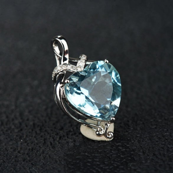 14k Gold 4.43 Ct Natural Aquamarine & Diamond Pendant( Without Chain ) - 6
