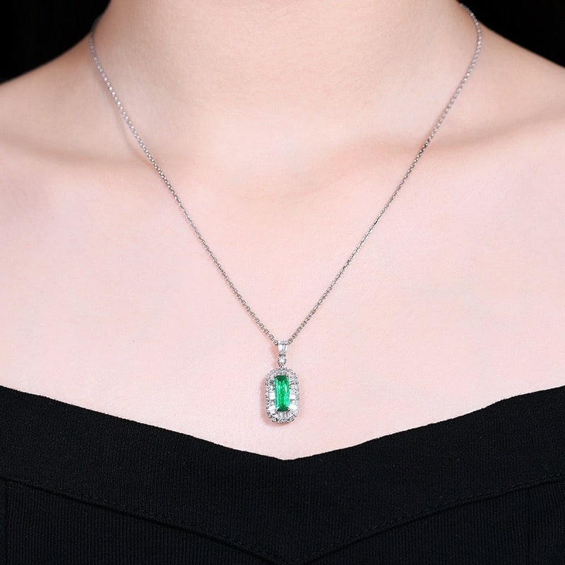 14k Gold 0.97 Ctw Natural Emerald & Diamond Pendant( Without Chain ) - 6