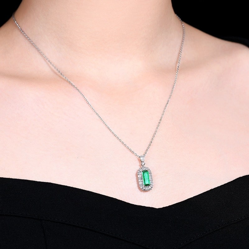 14k Gold 0.97 Ctw Natural Emerald & Diamond Pendant( Without Chain ) - 7