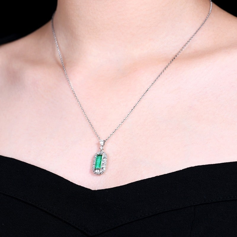 14k Gold 0.97 Ctw Natural Emerald & Diamond Pendant( Without Chain ) - 8
