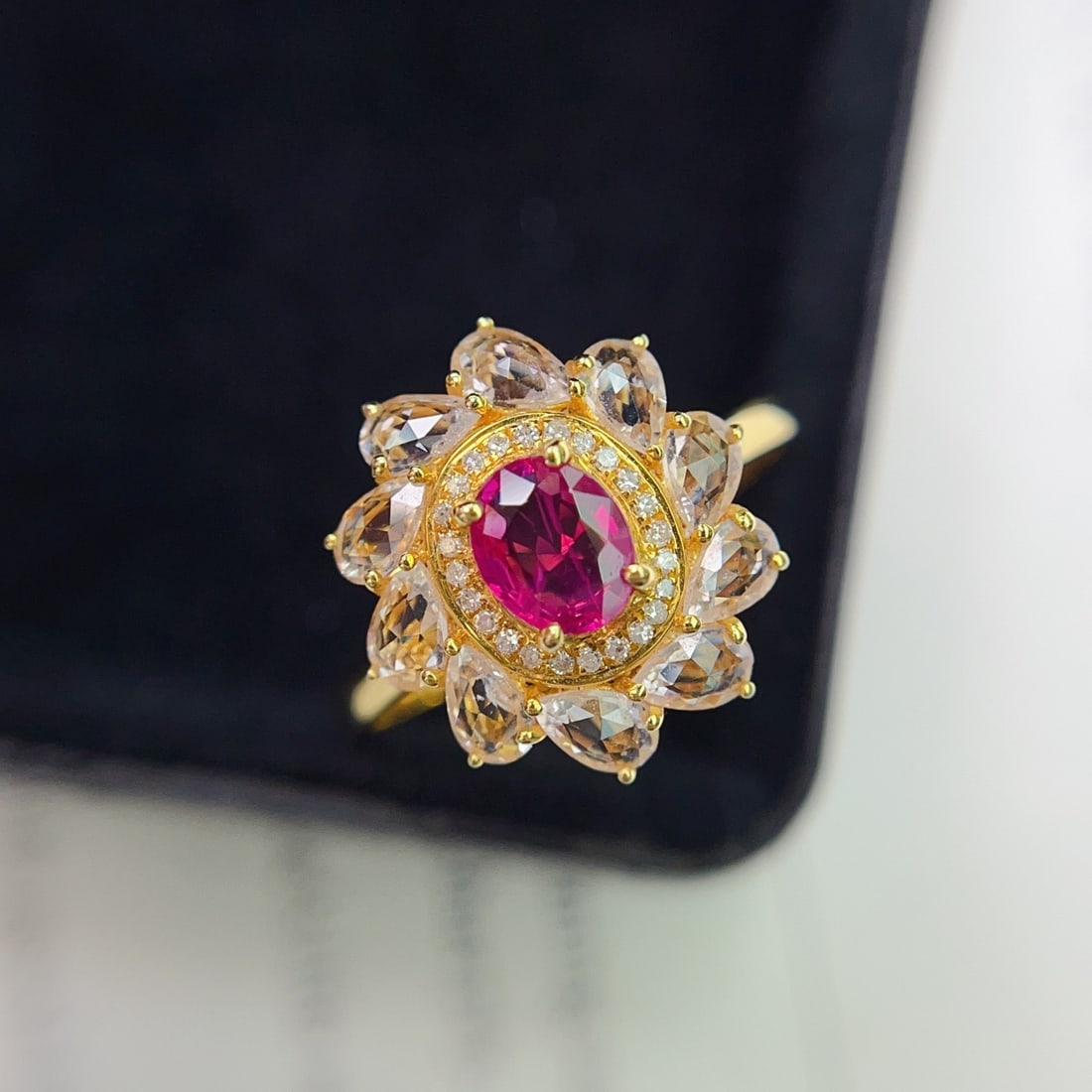 14k Gold 0.82 Ct Natural Ruby & Diamond & Sapphire Ring - 3