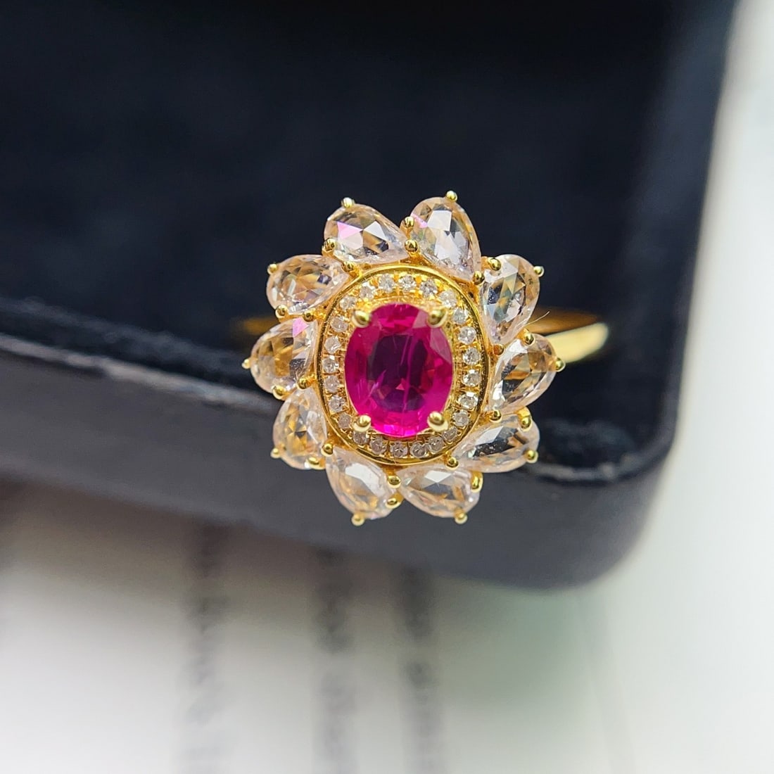 14k Gold 0.82 Ct Natural Ruby & Diamond & Sapphire Ring - 5