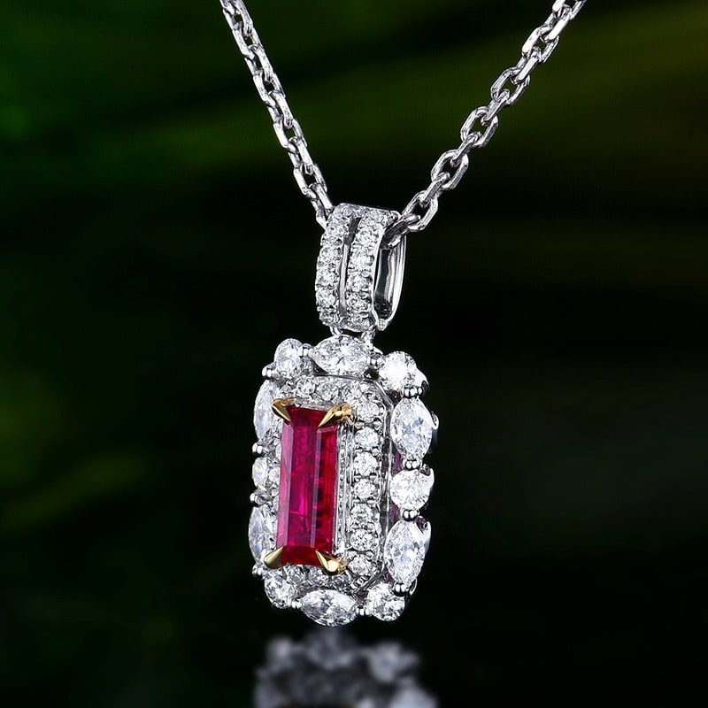 14k Gold 0.92 Ctw Natural Ruby & Diamond Pendant( Without Chain ) - 2