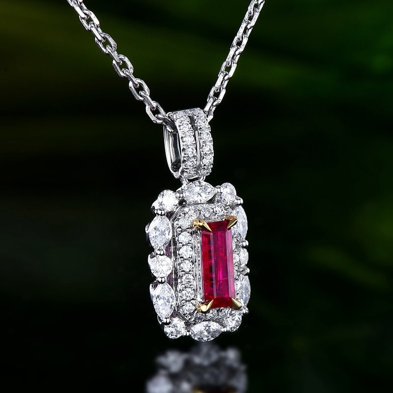 14k Gold 0.92 Ctw Natural Ruby & Diamond Pendant( Without Chain ) - 3