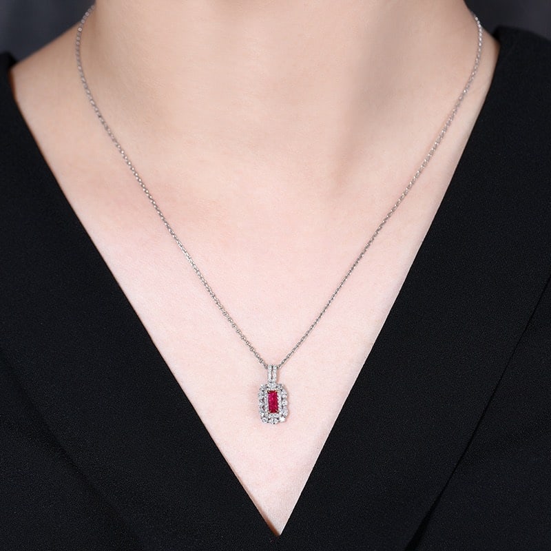 14k Gold 0.92 Ctw Natural Ruby & Diamond Pendant( Without Chain ) - 5