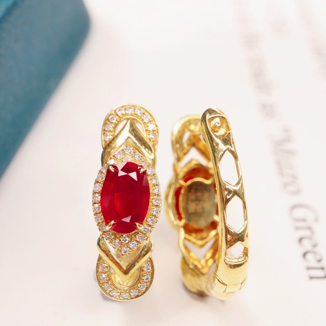 14k Gold 1.47 Ctw Natural Ruby & Diamond Earrings - 2
