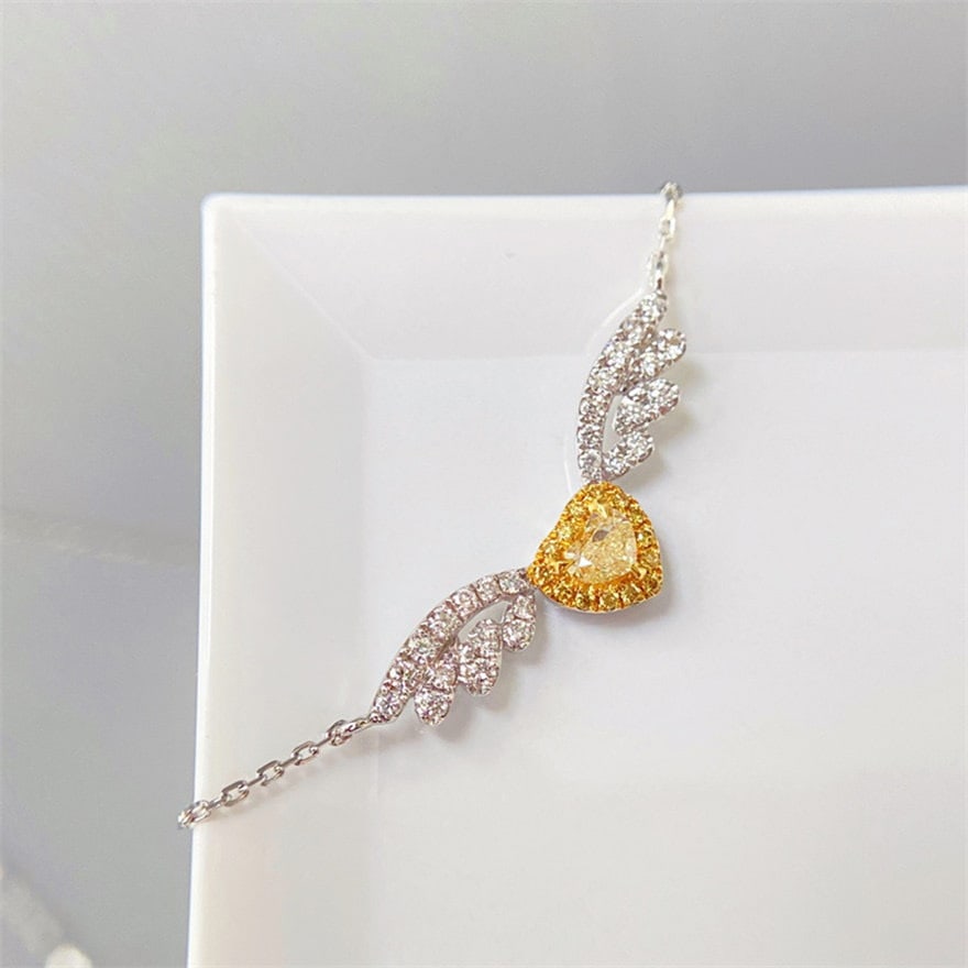 14k Gold 0.40 Ctw Natural Yellow Diamond & Diamond Necklace - 2