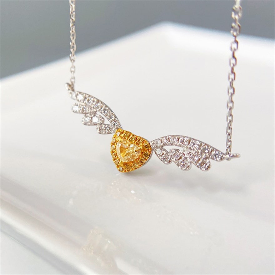 14k Gold 0.40 Ctw Natural Yellow Diamond & Diamond Necklace - 3