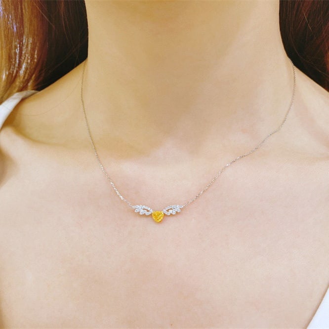 14k Gold 0.40 Ctw Natural Yellow Diamond & Diamond Necklace - 4