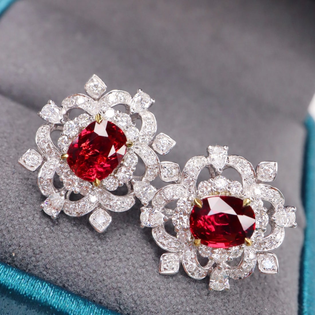 14k Gold 3.03 Ctw Natural Ruby & Diamond Earrings - 2