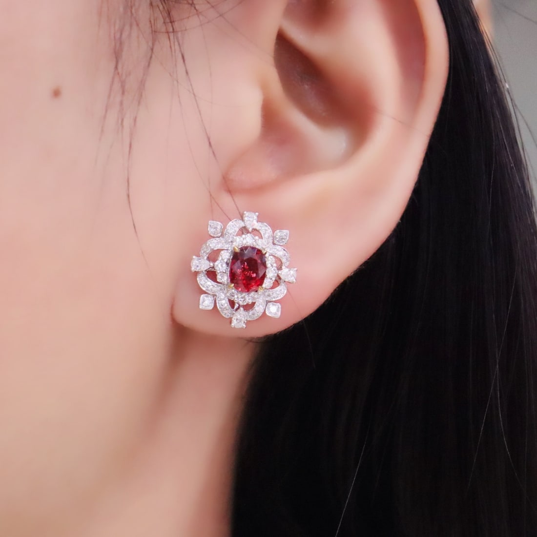 14k Gold 3.03 Ctw Natural Ruby & Diamond Earrings - 6