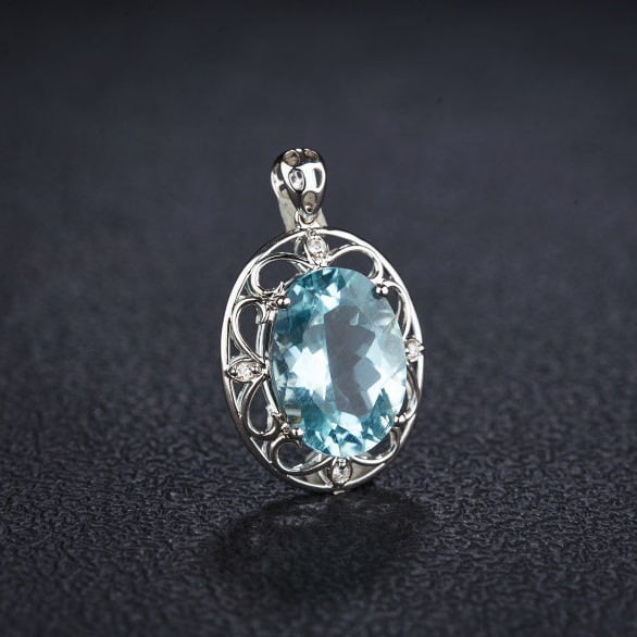 14k Gold 5.57 Ct Natural Aquamarine & Diamond Pendant( Without Chain ) - 2