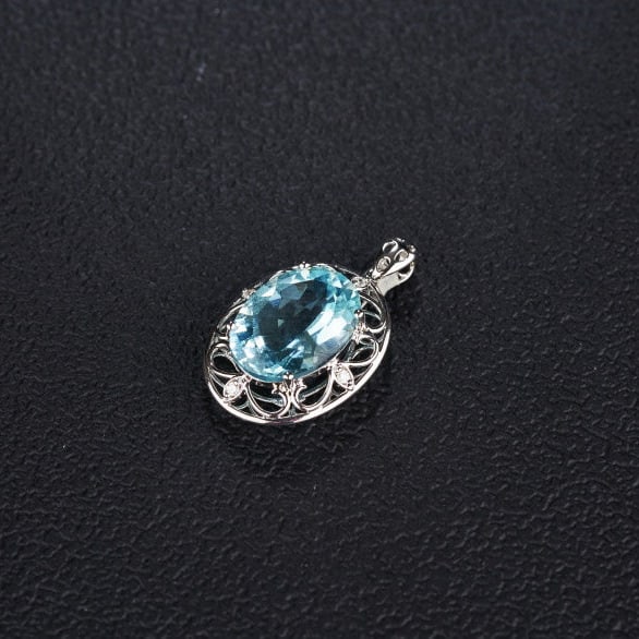 14k Gold 5.57 Ct Natural Aquamarine & Diamond Pendant( Without Chain ) - 6