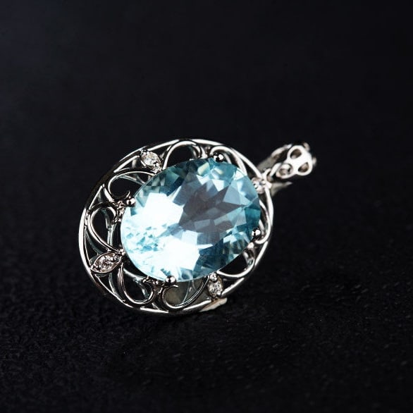 14k Gold 5.57 Ct Natural Aquamarine & Diamond Pendant( Without Chain ) - 7