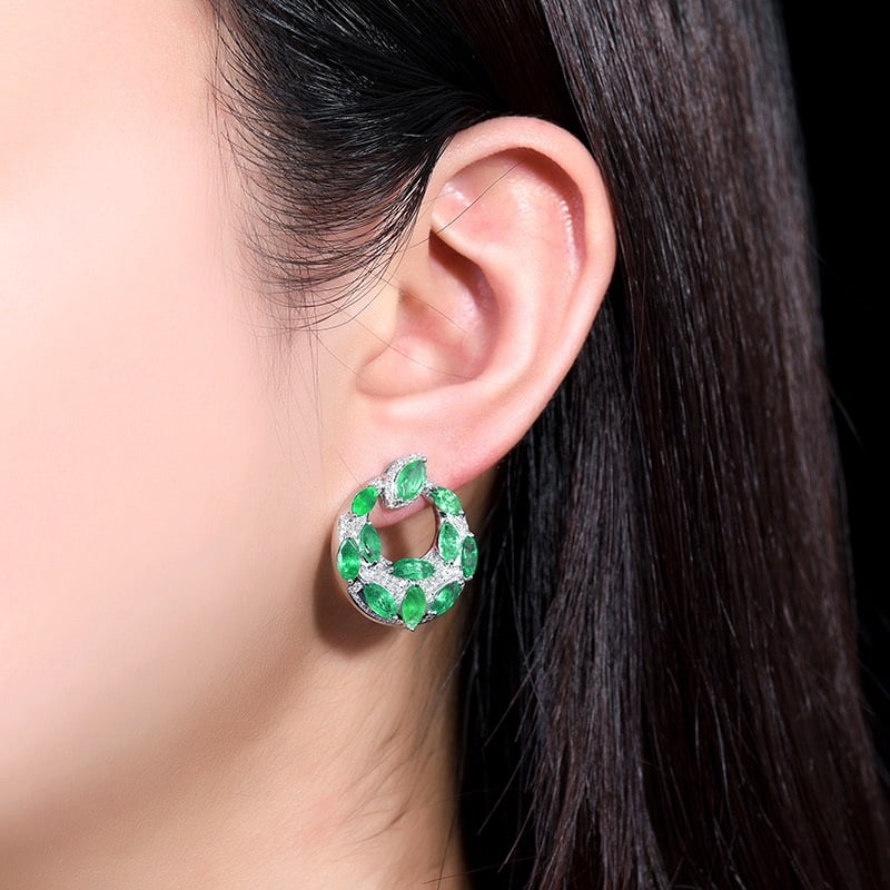 14k Gold 5.65 Ctw Natural Emerald & Diamond Earrings - 6