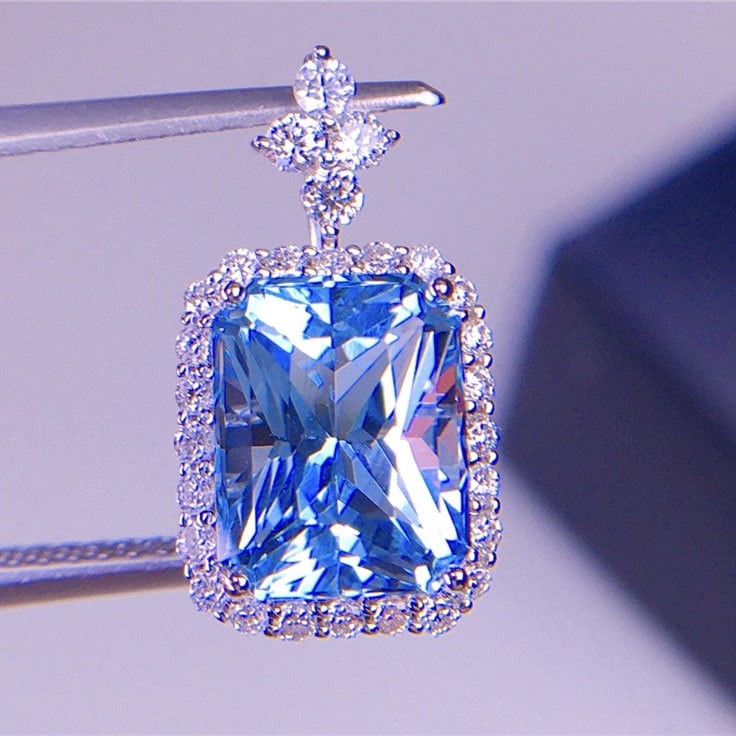 14k Gold 2.91 Ct Natural Aquamarine & Diamond Pendant( Without Chain ) - 5