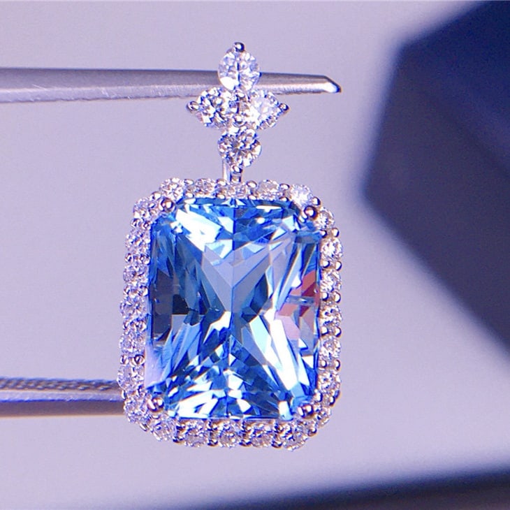 14k Gold 2.91 Ct Natural Aquamarine & Diamond Pendant( Without Chain ) - 6