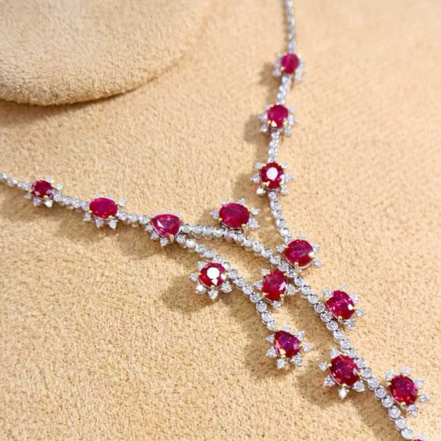 14k Gold 9.00 Ctw Natural Ruby & Diamond Necklace - 3