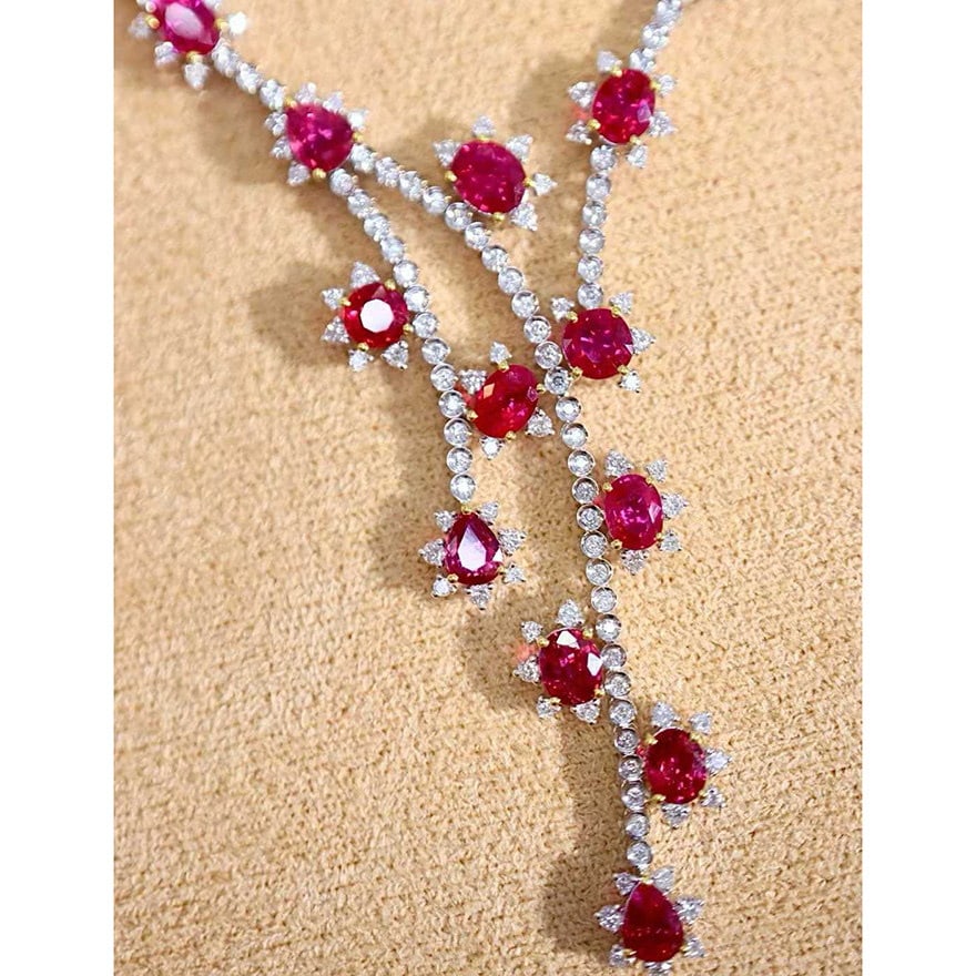14k Gold 9.00 Ctw Natural Ruby & Diamond Necklace - 4