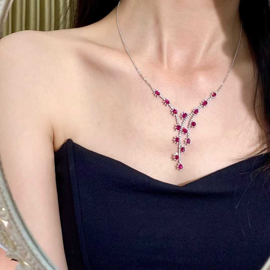 14k Gold 9.00 Ctw Natural Ruby & Diamond Necklace - 5