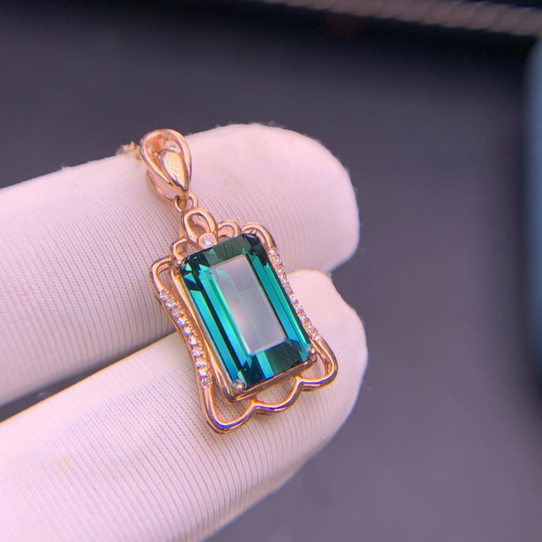 14k Gold 3.3 Ct Natural Tourmaline & Diamond Pendant( Without Chain ) - 3