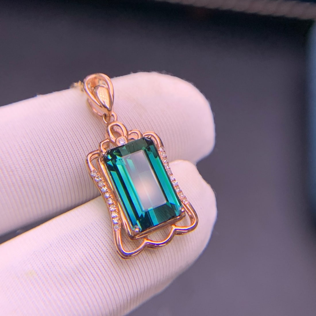 14k Gold 3.3 Ct Natural Tourmaline & Diamond Pendant( Without Chain ) - 6