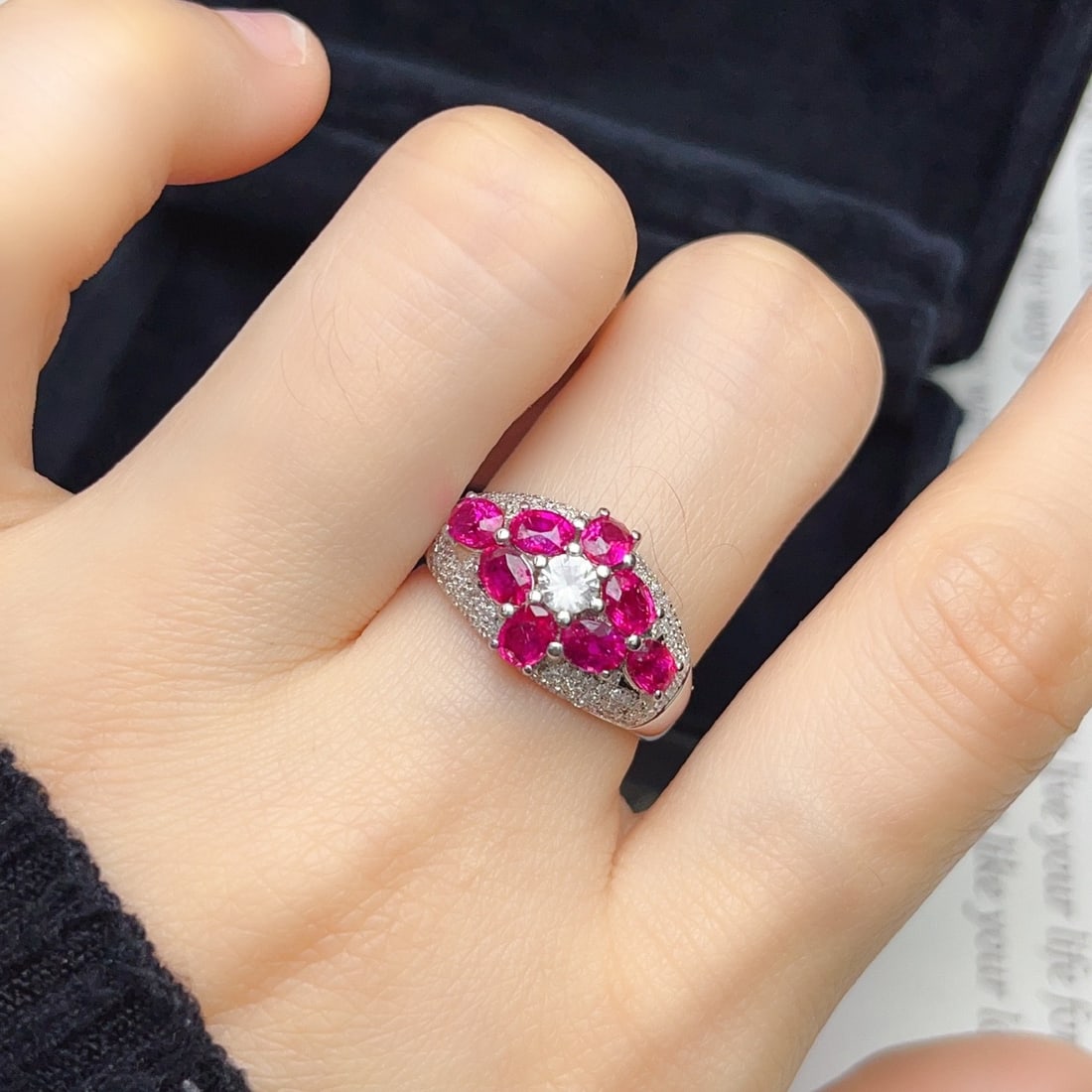 14k Gold 2.40 Ct Natural Ruby & Diamond & Sapphire Ring - 6